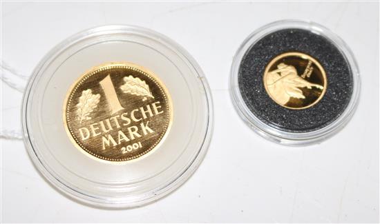 2001 Deutsche Mark .9999 purity gold commemorative coin and a 2005 Belarus Ballerina 10 rouble coin